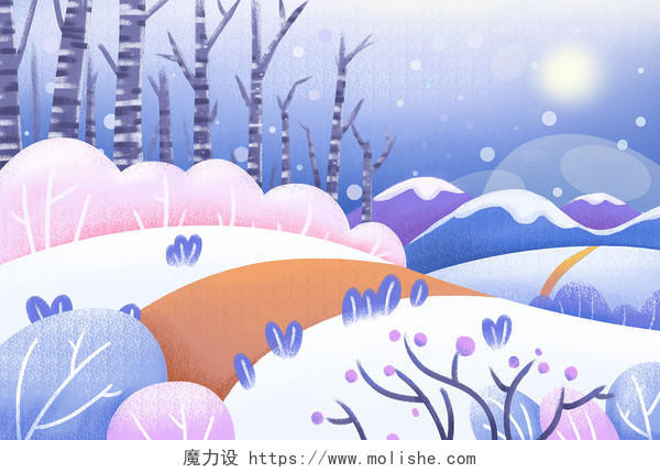 卡通插画清新温暖冬季粉蓝色手绘背景素材